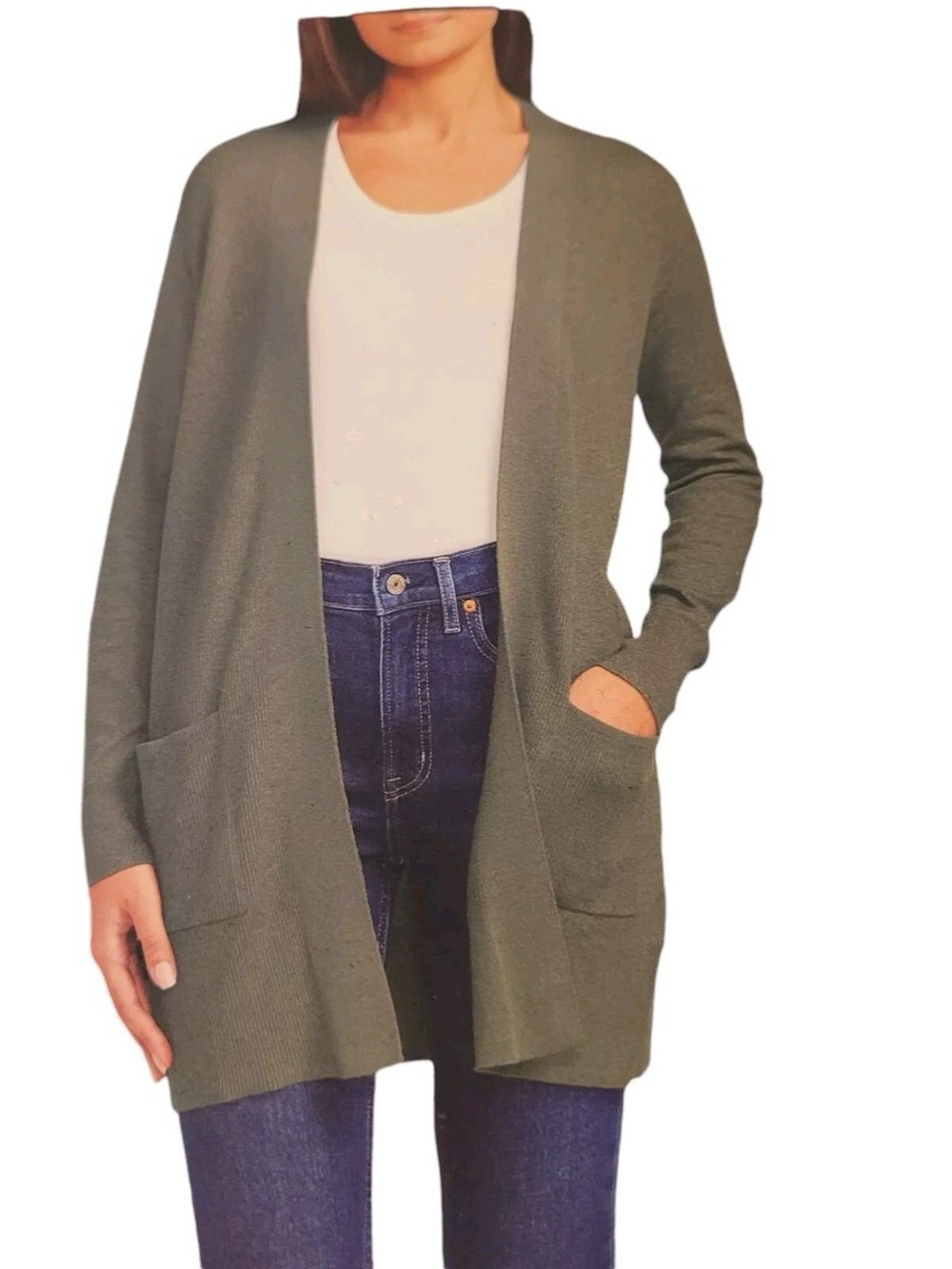GAP Olive Open-Front Pocket Cardigan